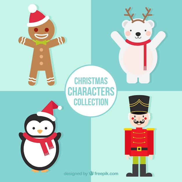 Download Pack of four christmas characters smiling Vector | Free ...