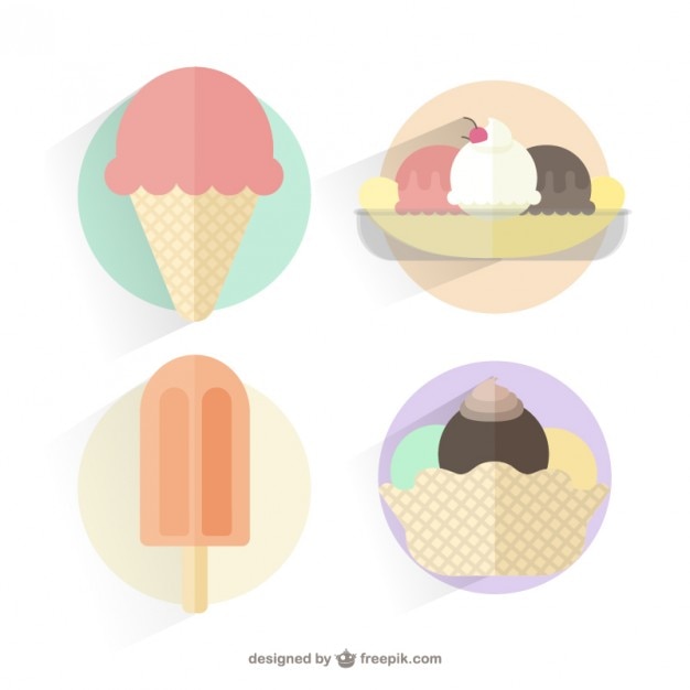 Pack of four desserts in flat design