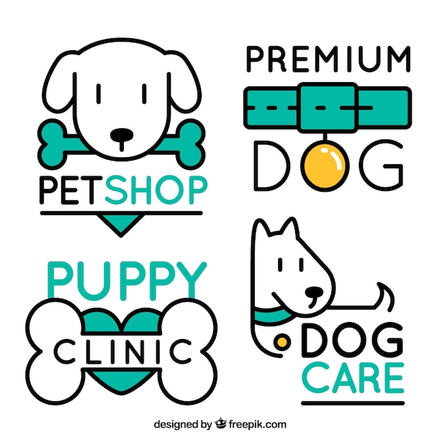 Pack of four dog logos with green\
elements