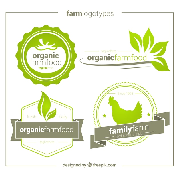 Pack of four hand drawn organic logos Vector | Free Download