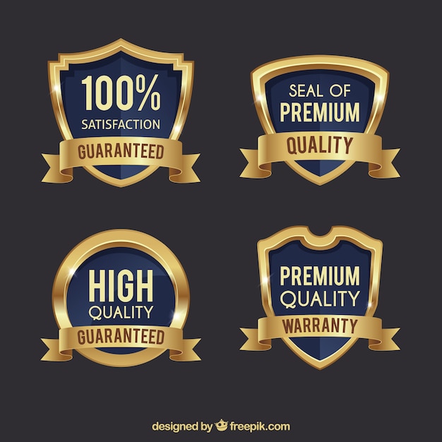 Pack of four premium golden shields Vector | Free Download