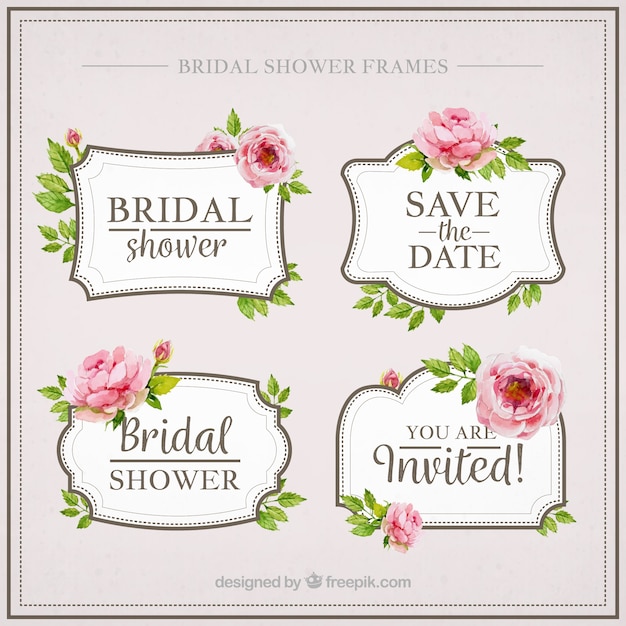 Download Pack of four watercolor bridal shower with flowers Vector ...