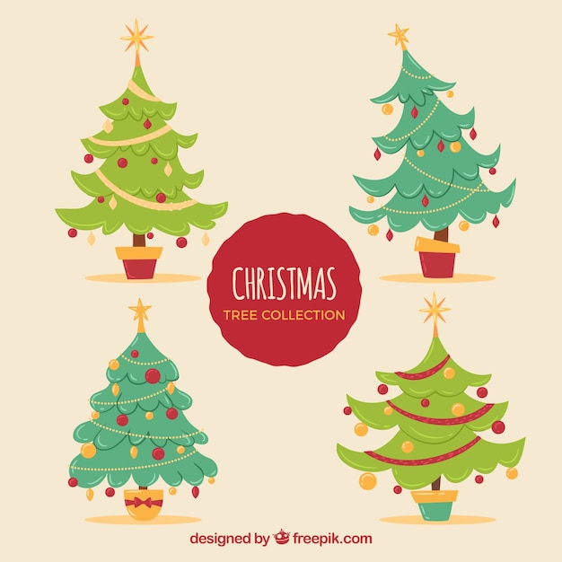 Pack Of Hand Drawn Christmas Trees Vector Free Download