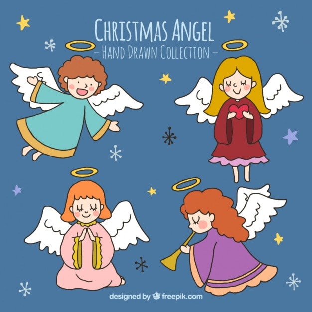 Pack of hand drawn cute angels Vector | Free Download