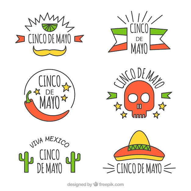 Pack Of Labels With Colored Elements For Cinco De Mayo Vector Free Download 1760