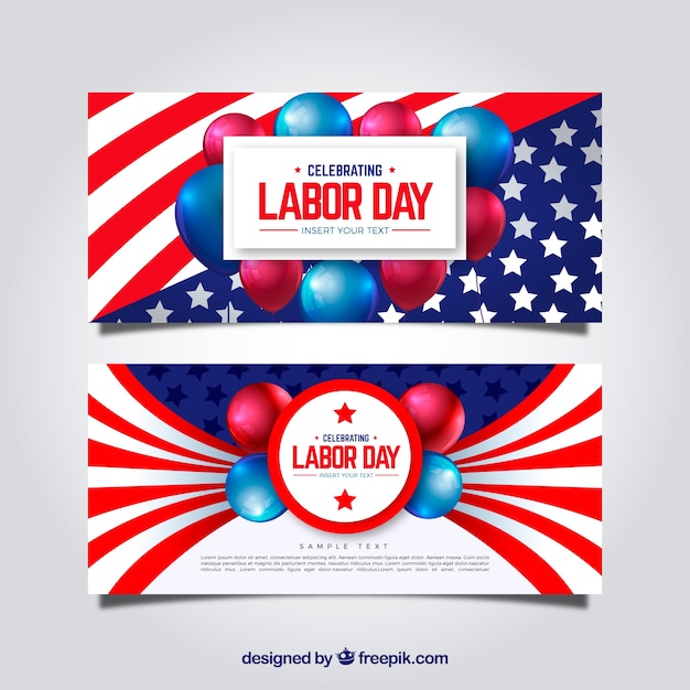 Pack of labor day banners with realisitic\
design