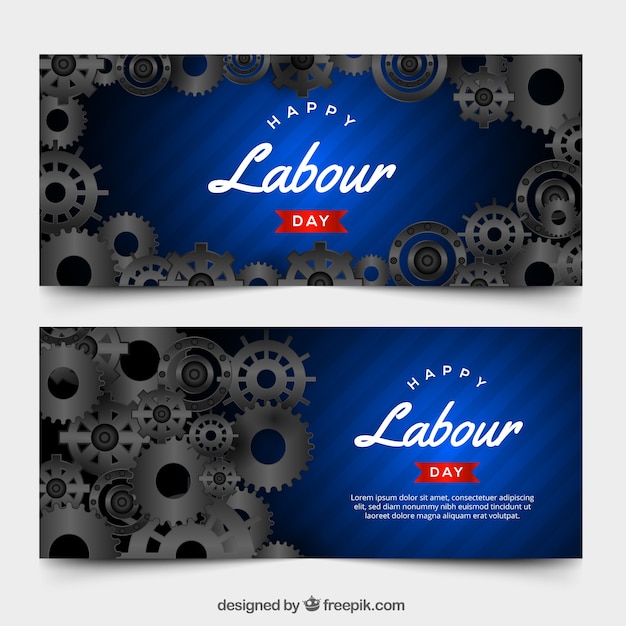 Pack of labor day banners with realisitic\
design