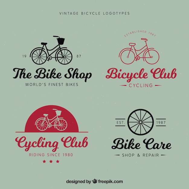 Pack of logos of bicycles in retro style