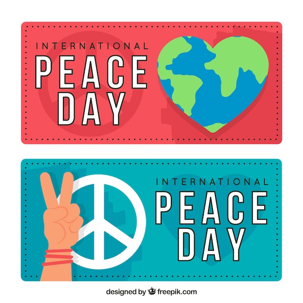 Pack of peace and love banners with flat design