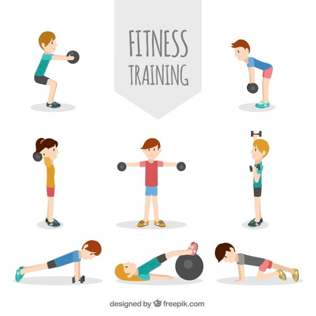 Pack of people exercising in flat design