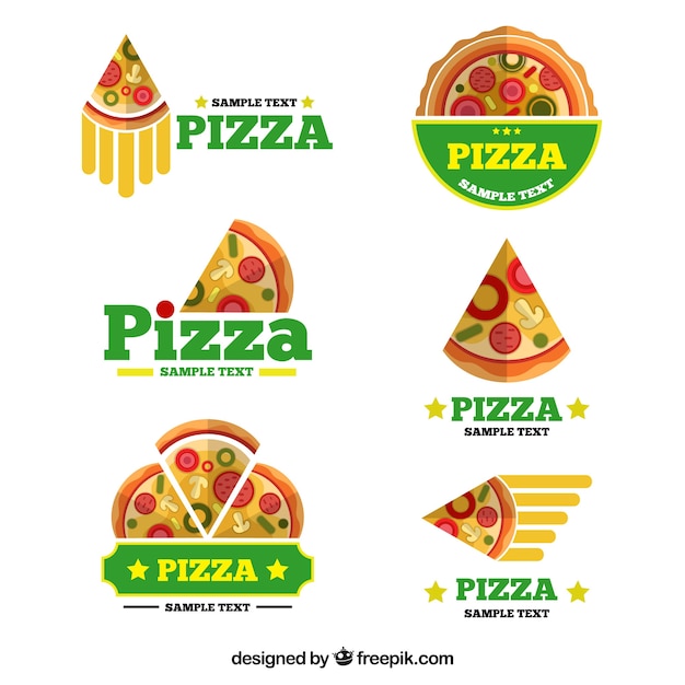 Pack of pizza logos in flat design