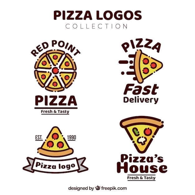 Pack of pizza logos in linear style