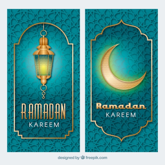 Pack of ramadan banners with pattern and golden ornaments Free Vector Pack of ramadan banners with pattern and golden ornaments Free Vector