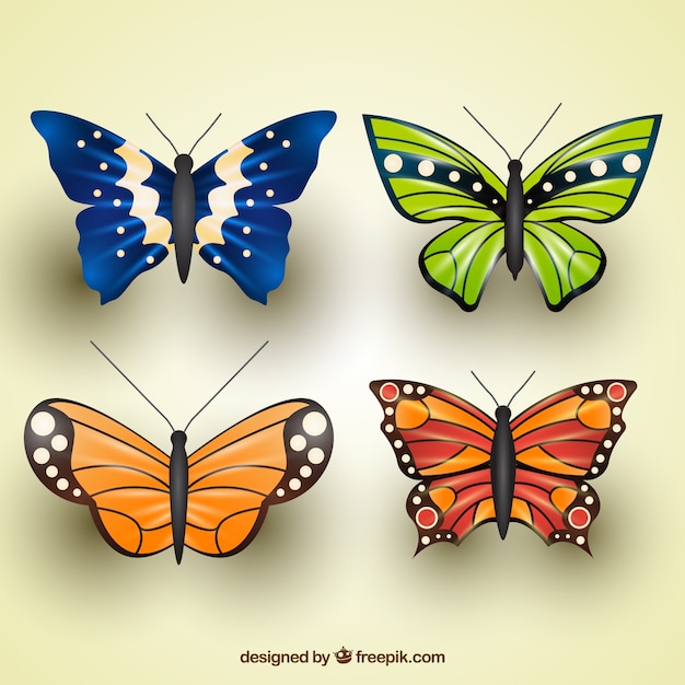 Pack of realistic butterflies with great\
designs
