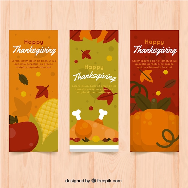 Pack of retro banners with thanksgiving\
dinner