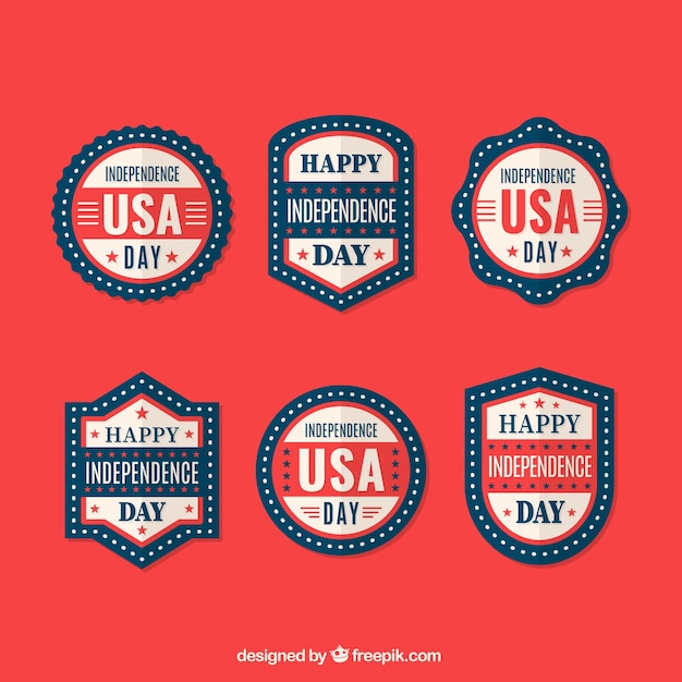 Pack of six american badges in retro style