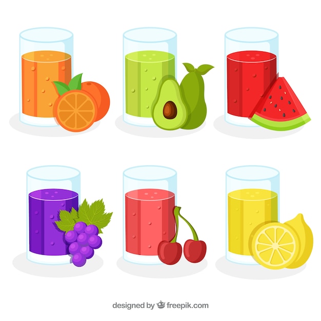 Pack of six fruit juices in flat design