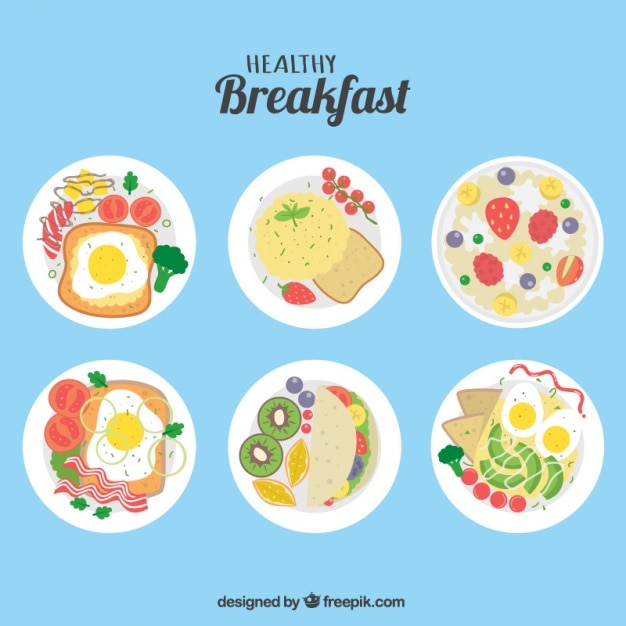 Pack of six healthy breakfast in flat\
design