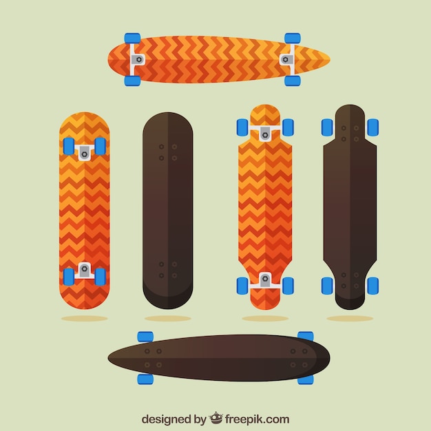 Pack of skateboards in flat design