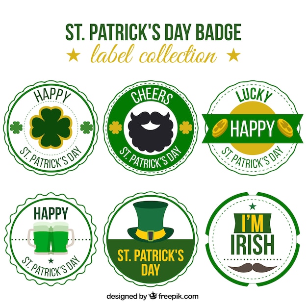 Download Pack of st. patrick's round stickers Vector | Free Download