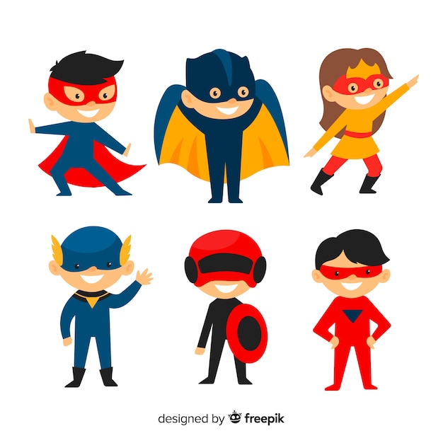 Pack of superhero kids Vector | Free Download