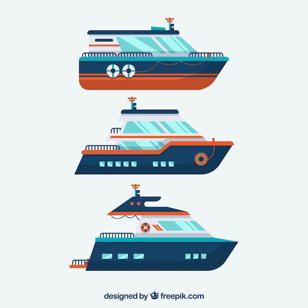 Pack of three boats in flat design