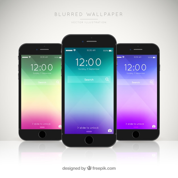 Pack of three mobiles with elegant colored wallpapers