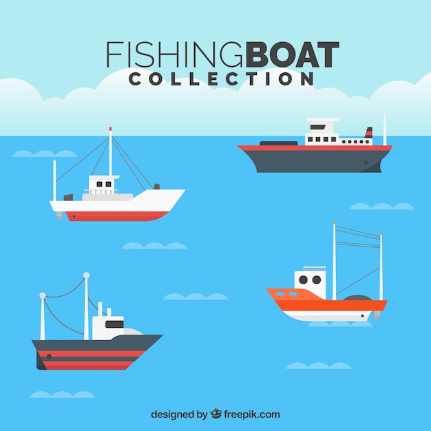 Pack of types of boats in flat design
