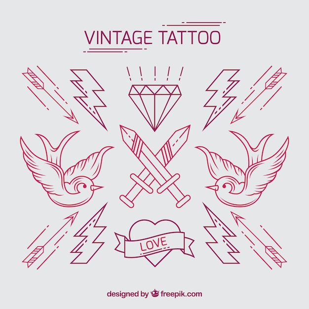 Download Pack of vintage hand drawn tattoos Vector | Free Download