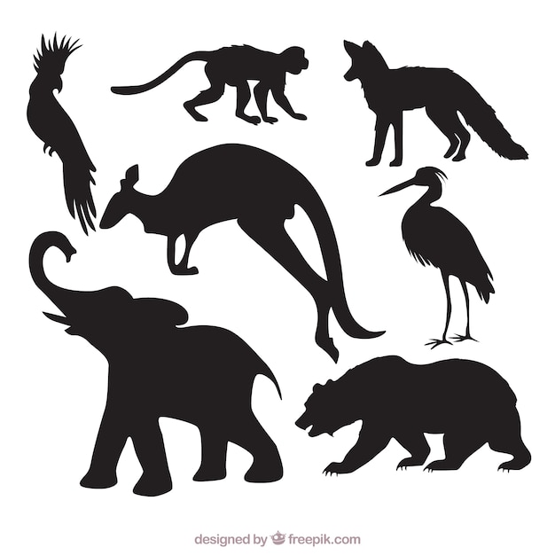 Pack of wild animal silhouettes