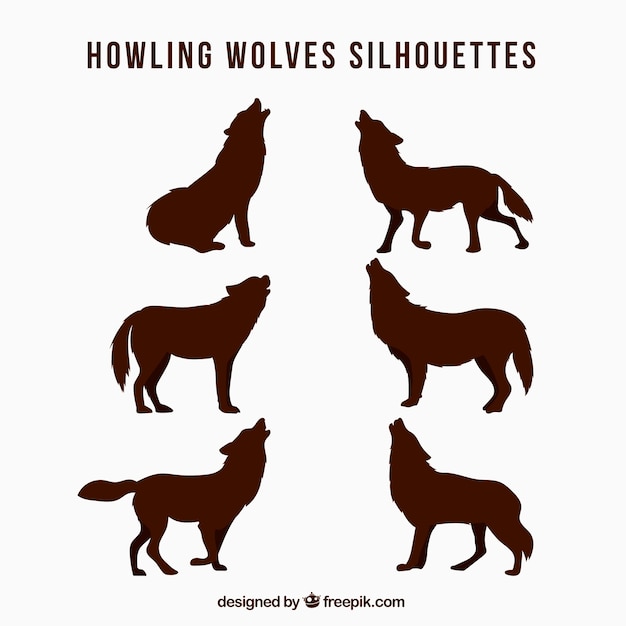 Download Pack of wolf silhouettes howling Vector | Free Download