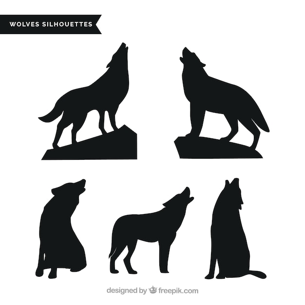 Download Pack of wolves howling silhouettes Vector | Free Download