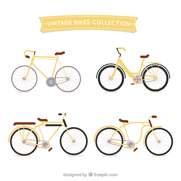 Pack of yellow bicycles in flat design