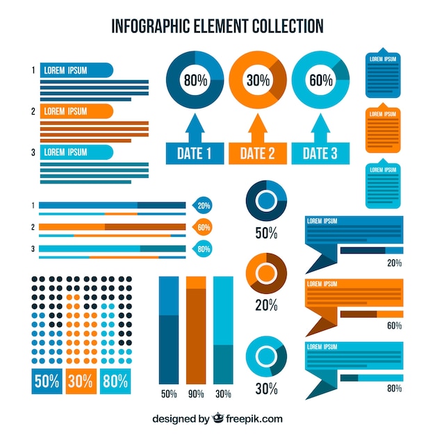 Free Vector | Pack of orange and blue infographic elements