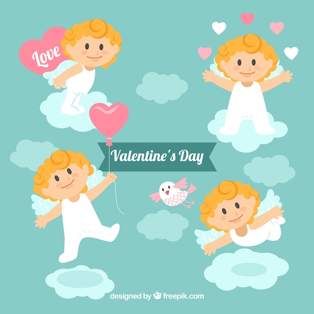 Free Vector | Pack of pretty cupid characters
