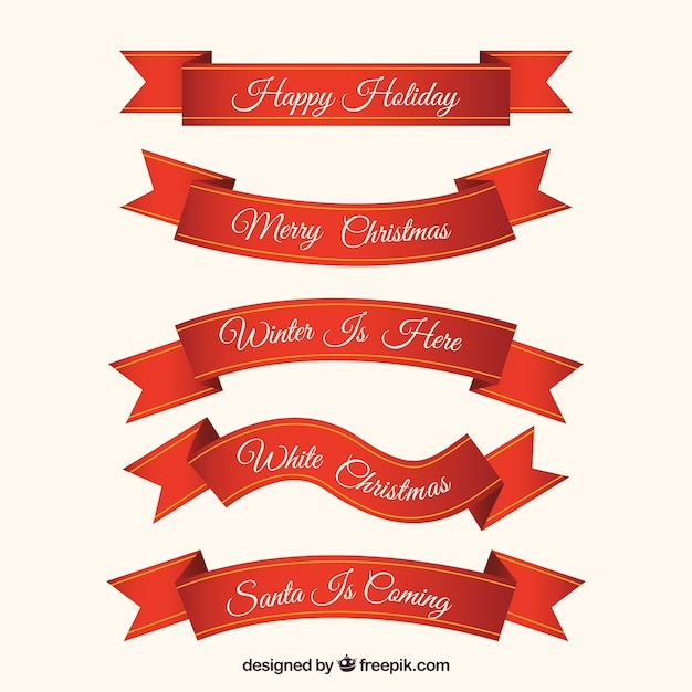 Download Pack of red christmas ribbons Vector | Free Download