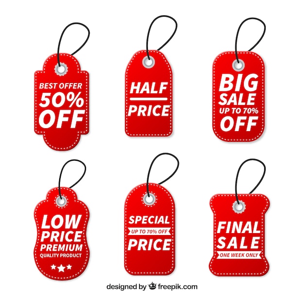 Download Pack of red sale tags | Free Vector