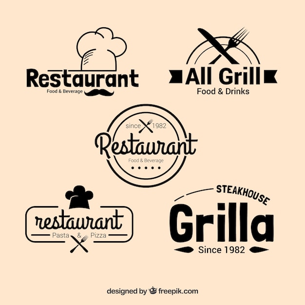 Download Free Download This Free Vector Pack Of Restaurant Logos In Vintage Design Use our free logo maker to create a logo and build your brand. Put your logo on business cards, promotional products, or your website for brand visibility.