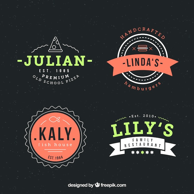 Download Pack of restaurant logos with badge design | Free Vector