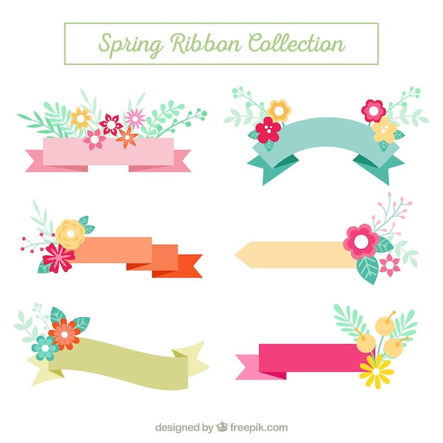 Free Vector | Pack of ribbons with floral details