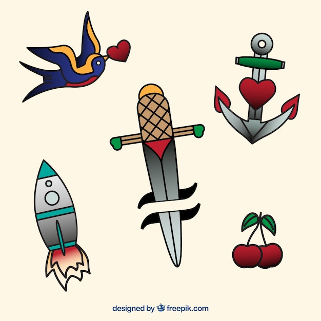 Free Vector Pack of simple handdrawn tattoos