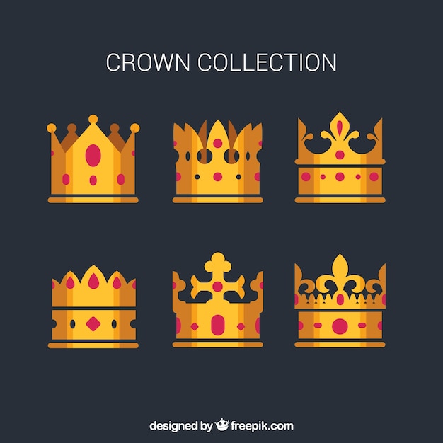 Pack of six crowns in flat design | Free Vector