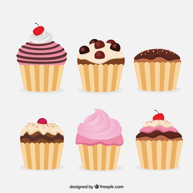 Pack of six flat cakes | Free Vector