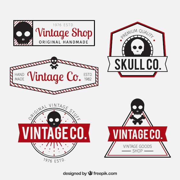 Download Free Vector | Pack of skulls vintage logos