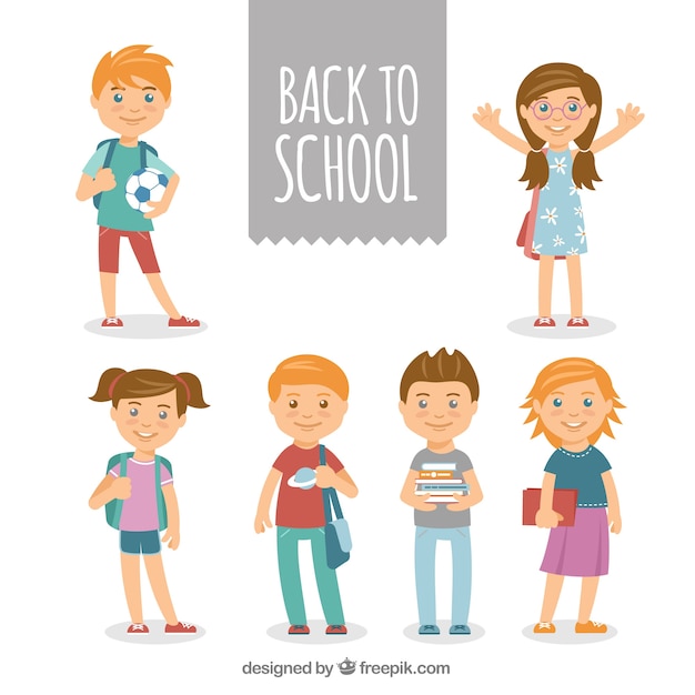 Pack of smiley students with flat design | Free Vector