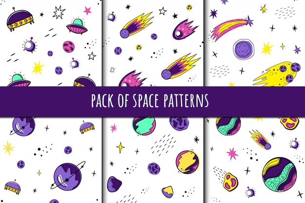 Pack of space patterns Premium Vector