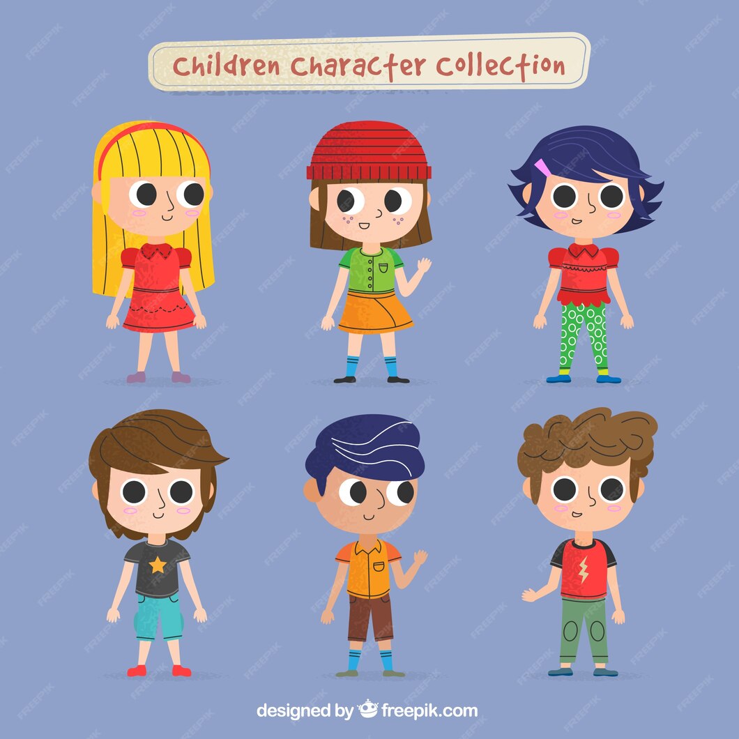 Free Vector | Pack of stylish children characters