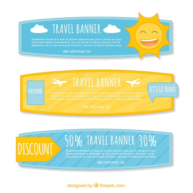 Download Free Vector | Pack of three great travel banners