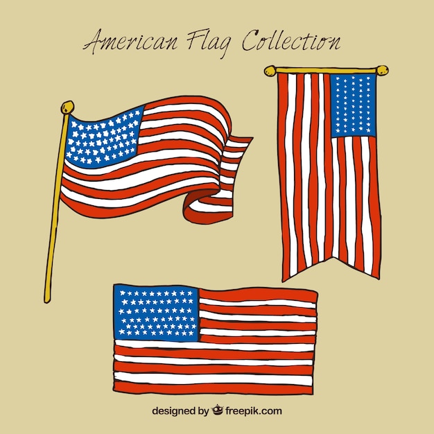 Download Free Vector | Pack of three hand-drawn american flags