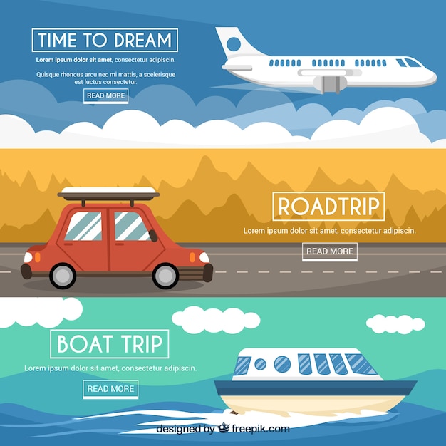 Download Free Vector | Pack of three travel banners in flat design